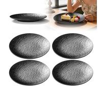 GOEDCH 4 piatti piani neri: diametro 20,2 cm piatto da torta nero melamina, riutilizzabili, leggeri e robusti, set di piatti in melamina nera per picnic, campeggio, giardino, all'aperto