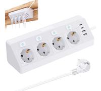 GOEDCH 4 prese: presa multipla 8 in 1, protezione da sovratensione con interruttore, cavo da 2 m, presa angolare con 2 USB e 2 tipi di presa da scrivania per ufficio, casa, viaggi
