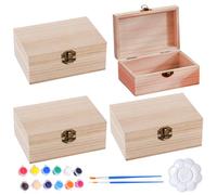 GOEDCH 4 scatole in legno con coperchio: 15 x 10 x 6 cm, mini scrigno in legno, scatola rettangolare in legno, per dipingere il tesoro, set fai da te con pigmento per fai da te