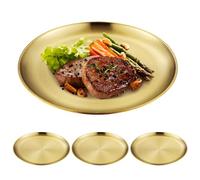 GOEDCH 4 vassoi dorati rotondi: 23 cm 201 in acciaio inox 201, piatto decorativo oro, vassoio rotondo Go ld, piatto in metallo per cucina, ristorante, caffetteria, campeggio, cucina, feste