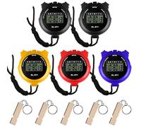 GOEDCH 5 Cronometri sportivi digitali con 5 fischietti, grande schermo LCD, cronometro digitale multi-funzione, cronografo portatile per nuoto, corsa e allenamento sportivo