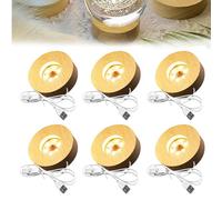 GOEDCH 6 lampadine a LED: 8 × 8 × 2 cm, base in legno fai da te L ED con luce bianca calda, controllo della luminosità e porta USB per sfere di cristallo, blocchi di vetro, gioielli, pannelli acrilici