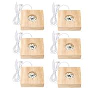 GOEDCH 6 lampadine a LED: 8 × 8 × 2 cm, base in legno fai da te LE D con luce bianca calda, controllo della luminosità e porta USB per sfere di cristallo, blocchi di vetro, gioielli, pannelli acrilici