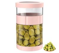 GOEDCH Barattolo in vetro con colino Flip: 1500 ml rosa cetriolo da capovolgere, sottaceti ermetici da capovolgere per cetrioli, olive e jalapenos, separatore di succhi a prova di perdite, clessidra e