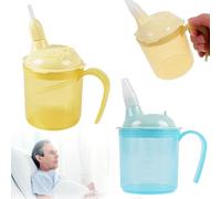 GOEDCH Bicchieri da 300 ml, a prova di perdite: 2 pezzi, in plastica, 3 in 1, per adulti, con 2 coperchi, per adulti, senza BPA, per la cura degli anziani (giallo/verde)