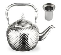 GOEDCH Bollitore da 1,2 litri con filtro e manico anti-scottatura: isolamento termico, bollitore in acciaio inox martellato, teiera in acciaio inox per casa, ristorante, uso esterno (argento)