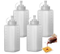 GOEDCH Bottiglia Squeeze di Plastica: 4 Pezzi 800 ml Bottiglia di Salsa con Tappo, Trasparenti Anti-Perdita Biberon Cucina per Ketchup, Barbecue, Senape, Insalata, Condimenti, Flaconi per Pigmenti