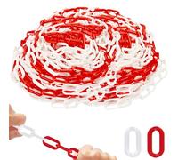 GOEDCH Catena di chiusura in plastica, 25 m, in plastica, colore rosso, bianco, catena di sicurezza, 6 mm di spessore, catena di avvertimento, parcheggio, catena in plastica, per vialetti, posti di