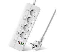 GOEDCH Ciabatta elettrica commutabile singolarmente: 4 prese, a parete con 3 USB e 1 Type-C, prese di protezione da sovratensione, cavo da 2 m, presa multipla con interruttore
