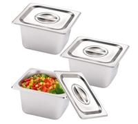 GOEDCH Contenitore in acciaio inox con coperchio: 3 pezzi 1/6 dimensioni 17,5 x 16,5 x 10 cm panierset per braciole, contenitori per alimenti, panierstrasse rettangolare, impilabile per cucina