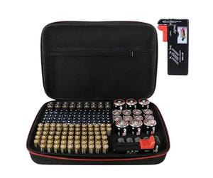 GOEDCH Contenitore per batterie con organizer e tester: scatola per batterie con grande capacità, contiene 158 batterie di diverse dimensioni e 30 batterie a bottone, scatola per batterie per 2 A, 3 A