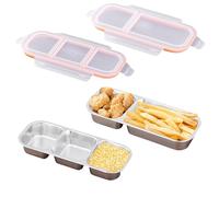GOEDCH Contenitore per snack in acciaio inox con 3 scomparti: 2 contenitori per snack bento in acciaio inox 304 con 3 scomparti e coperchi, Riutilizzabile in forno per bambini e adulti