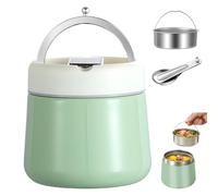 GOEDCH Contenitore termico per cibo da 1200 ml: contenitore per alimenti in acciaio inox verde con cucchiaio pieghevole, ciotola termica con coperchio, contenitore termico per il pranzo per la scuola