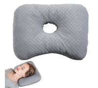 GOEDCH Cuscino per piercing con foro: cuscino grigio per piercing all'orecchio, per prevenire il dolore alle orecchie, baci a ciambella, cuscino per dormire, per dormire sul fianco con foro per le