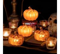 GOEDCH Decorazione autunnale zucca con LED: set di 4 lanterne di zucca, zucca illuminata per decorazione autunnale (giallo/oro)
