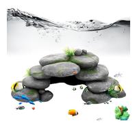 GOEDCH Grotta per acquario: grotta decorativa per acquario con erba verde, grotta roccia roccia grotta decorazione pietre, accessori per tartarughe per rettili, nascondiglio in resina alta, per