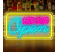 GOEDCH Insegne al Neon a LED WE ARE Open: 42X23 CM Open Sign, Un'insegna al Neon Colorata Composta da Giallo, Rosa e Blu, Lettera Aperta Luce per Bar, Negozio, Salone, Hotel e Caffè