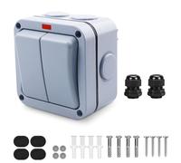 GOEDCH Interruttore impermeabile IP66: interruttore resistente alle intemperie, interruttore della luce esterno per giardino, doppio interruttore 20 A, robusto modulo di commutazione per controllo