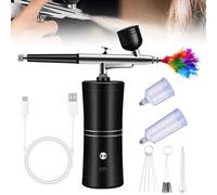 GOEDCH Kit Aerografo Multi Funzioni con Compressore: Kit Aerografo Senza Fili con Compressore Aria, Spazzola Aria Ricaricabile per Nail Art, Decorazione Torta, Modellazione Tatuaggio (nero)