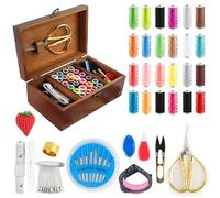 GOEDCH Kit Cucito Essenziale: Kit da Cucito Scatola in Legno, Premium Cestino da Cucito Vintage con Accessori da Cucito Completi per Adulti Bambini Principianti Viaggiatore, Bello e Pratico