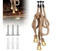 GOEDCH Lampada a sospensione in corda di canapa da 100 cm, stile vintage, fai da te: 3 teste, con attacco E27, ventosa inclusa, corda di canapa, per sala da pranzo, corridoio, ristorante, bar