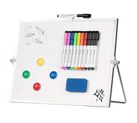 GOEDCH Lavagna magnetica da 30 x 40 cm, piccola lavagna magnetica su entrambi i lati con supporto, lavabile con 10 penne, 4 magneti, spugna, lavagna bianca portatile per casa, scuola, ufficio