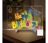 GOEDCH Lavagna per appunti a LED con colori: 30 x 20 cm, trasparente con supporto regolabile, 7 penne, per ufficio, camera da letto, scuola