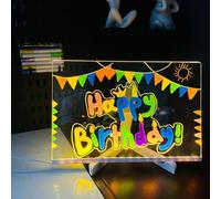 GOEDCH Lavagna per appunti a LED con colori: Lavagna in acrilico lavabile con 7 penne al neon, lavagna messaggi, lavagna trasparente in acrilico con supporto regolabile per bambini, ufficio, regalo