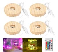 GOEDCH LED Base in Legno: 4 Pezzi Base Luminosa a LED, Base Rotonda Espositiva con Luci LED con Cavo Interruttore USB, Base a LED per Display per Cristallo, Gioielli Acrilico e Resina