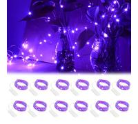 GOEDCH Led Stringa Luci a Batteria: 12 Pezzi 2M 20 LED Viola Mini Lampada a Fili di Rame, Ghirlanda Lucine Decorative, Rame filo Ghirlanda Catena Luminose per Interni ed Esterni, Natalizi, Matrimoni