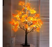 GOEDCH Luci per albero di acero, 24 LED, decorazione autunnale, foglie di eucalipto, 60 cm, decorazione autunnale da tavolo con foglia d'acero, USB o funzionamento a batteria, lampada per albero per