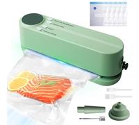 GOEDCH Macchina sottovuoto 3 in 1 con batteria da 1200 mAh : saldatrice portatile, sigillatrice sottovuoto singola, fino a 60 sigilli per carica (60 KPA, verde chiaro)