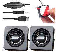 GOEDCH Mini altoparlante USB con controllo del volume: altoparlante stereo compatto per PC, notebook e laptop, nero (USB + 3,5 mm)