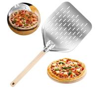 GOEDCH Pala per pizza perforata: 12 pollici perforata in alluminio anodizzato, per pizza con manico anti-scottatura, manico lungo rimovibile, per pizza fatta in casa, pane, torta