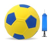 GOEDCH Palla curva da calco: taglia 5, palla curva in gomma Eva, palla curva leggera, palla curva gialla e blu, palla da calcio con pompa e ago, palloni da calcio per allenamento in interni ed esterni