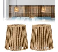 GOEDCH Paralume in rattan: 2 pezzi, paralume boho, lampada a sospensione, in rattan intrecciato, altezza 14 cm, diametro 14,5 cm, paralume di ricambio per lampada da terra, lampade a sospensione