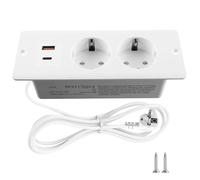 GOEDCH PD20 W, presa da incasso 4 in 1, con cavo di prolunga da 1,5 m, 2 prese da incasso con 1 tipo C e 1 USB A, presa multipla per ufficio, casa (bianco)