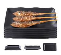 GOEDCH Piatti da portata rettangolari: 6 piatti rettangolari neri opachi per snack, 20 x 12 cm, posate per barbecue, piatti da dessert a prova di caduta per carne, sushi, snack