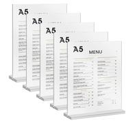 GOEDCH Porta Cartelli in Acrilico A5: 6 Pezzi Espositore A5 da Tavolo, Trasparente Porta Avvisi da Tavolo A5, Porta Poster Bifacciale a Forma di T, Porta Carte Menu, Supporto Espositivo, 15 x 21 cm