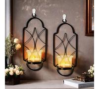 GOEDCH Portacandele da Parete Vintage, 2 Pezzi, Nero, con 4 Chiodi Bianchi Senza Impronte, Portacandele da Parete Vintage, Portacandele per Candele, Decorazione da Parete