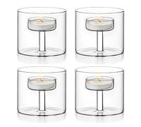 GOEDCH Portacandele in vetro: 4 pezzi, portacandele in vetro trasparente, piccolo candelabro cilindrico per tavolo di Natale, portacandele per decorazione da tavolo, Natale, matrimonio