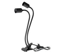 GOEDCH Portalampada E27: Portalampada con Clip a Doppia Testa Nera, Supporto per Lampada a LED con Clip in Metallo, Regolabile a 360 Gradi, Collo di Cigno con Cavo, Adatto Come Lampada da Lettura