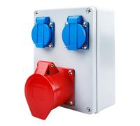 GOEDCH Presa CEE 16 A con 2 prese Schuko 230 V: distributore a parete, distributore di corrente IP44 per interni, uso esterno 16 A, prese PCE, adatto per pareti in cemento e pareti in legno