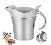 GOEDCH Salsiera Termica in Acciaio Inox 450ml, Brocca per Salse a Doppia Parete con Coperchio Ribaltabile e Manico, Argento, per Salsa, Crema alla Vaniglia, Panna, Servizio a Cena e Feste