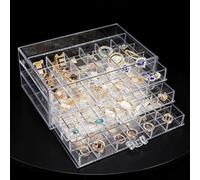 GOEDCH Scatola per l'organizzazione dei gioielli: organizzatore trasparente con 3 cassetti, 72 piccoli scomparti, antipolvere per orecchini, collane, anelli, bracciale