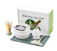 GOEDCH Servizio Matcha Premium 7 pezzi: servizio da tè matcha giapponese completo con ciotola per matcha in ceramica, chasen Servizio tradizionale per la preparazione del matcha giapponese (viola)