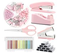 GOEDCH Set Cancelleria Ufficio: Set di Forniture per Ufficio, Rosa Desk Accessory Kit con Spillatrice, levapunti, Clip, Forbici e Linguette per le Donne, Regalo per Gli Studenti, Impiegati d'ufficio