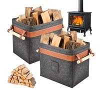 GOEDCH Set di 2 cestini in feltro per legna da ardere, 42 x 32 x 35 cm, cestino in legno per legna da ardere, cestino per legna da ardere, cestino per legna da ardere, giardino, grigio scuro