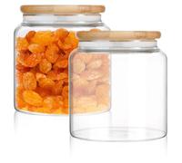 GOEDCH Set di 2 contenitori in vetro con coperchio, 500 ml, con coperchio ermetico in bambù, per spezie, caffè, cereali, noci, spezie, cornflakes, cornflakes