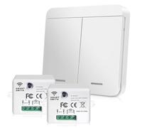 GOEDCH Set di 2 interruttori radio bianchi: senza fili, interruttore radio, telecomando, set di interruttori della luce radio, interruttore radio, per Smart Home e controllo della lampada, 86 × 86 mm